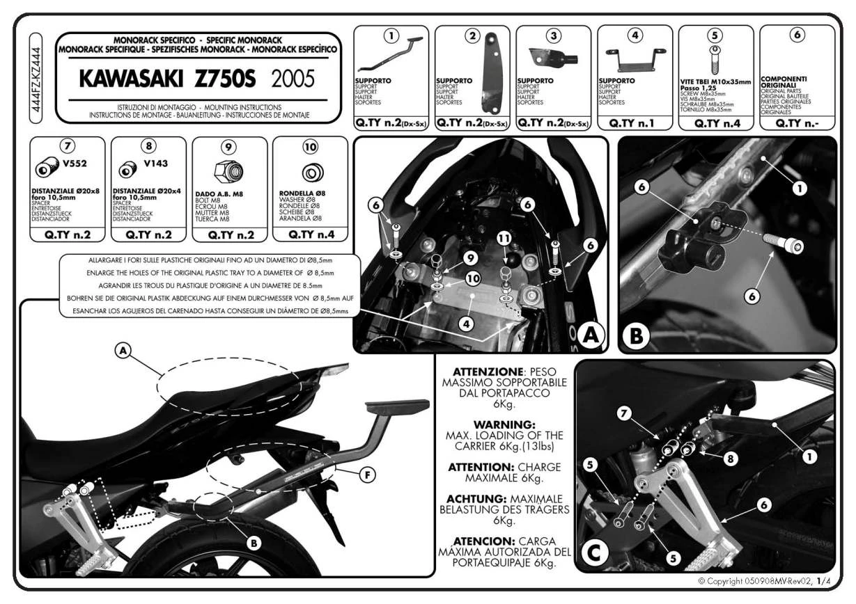 Givi 444FZ Monorack Sidearms For Kawasaki Z750S - Image 2